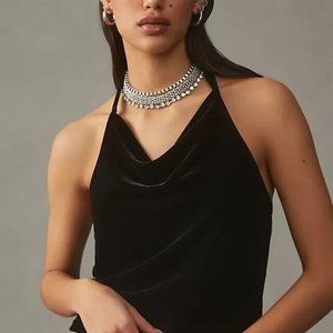 Anthropologie BLACK VELVET COWL NECK TOP party romantic Stevie Nicks vibes Sexy